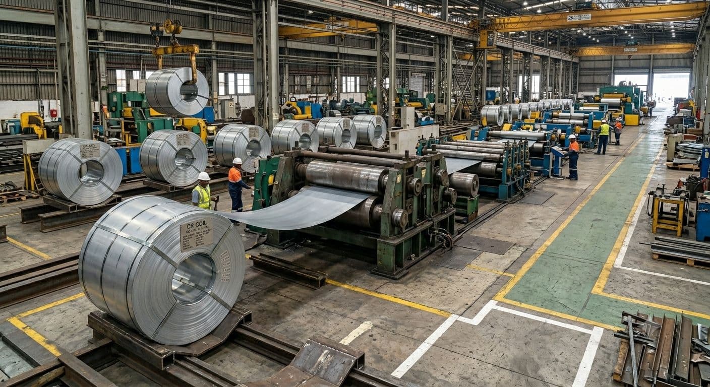 Cold-rolled steel coil being processed on the rolling line